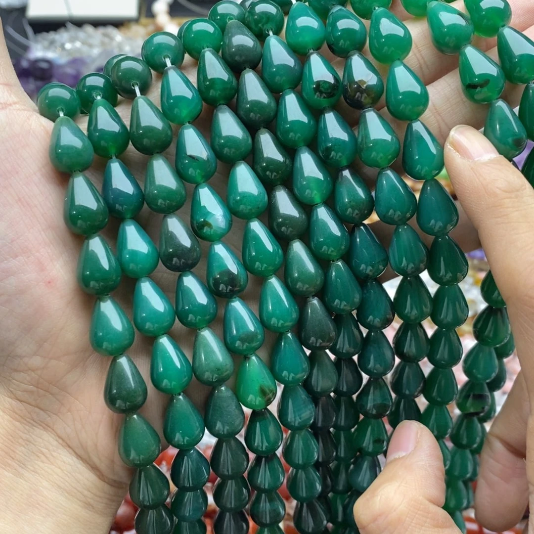 未镶嵌玛瑙/玉髓珠宝半成品一条天然10×14mm绿玛瑙水滴