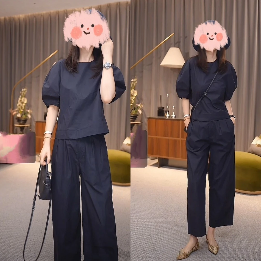 夏季薄款穿搭宽松显瘦休闲百搭短袖长裤简约运动风套装女两件套