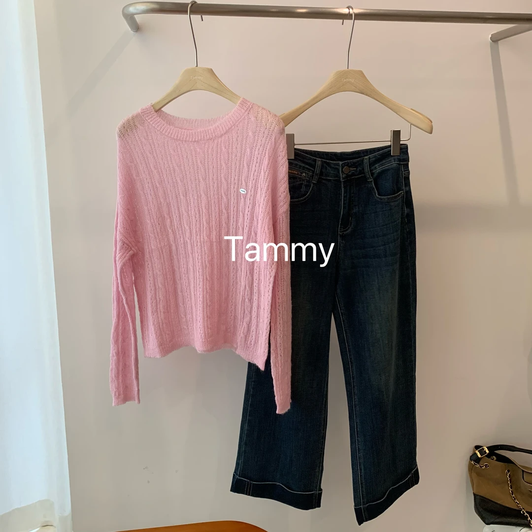 Tammy圆领长袖上衣毛针织衫针织显瘦