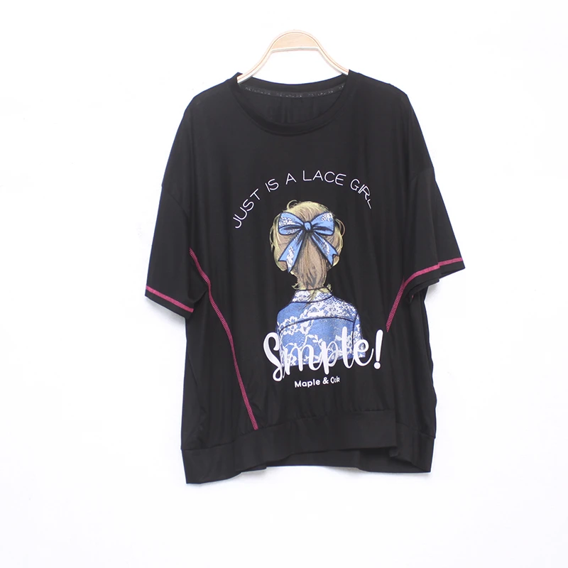 时尚T恤夏季新款爆款大码宽松显瘦 潮流卡通字母印花休闲百搭上衣