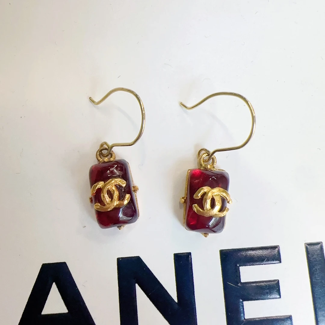 95新 Chanel/香奈儿 Chanel vintage香奈儿中古红琉璃耳钩