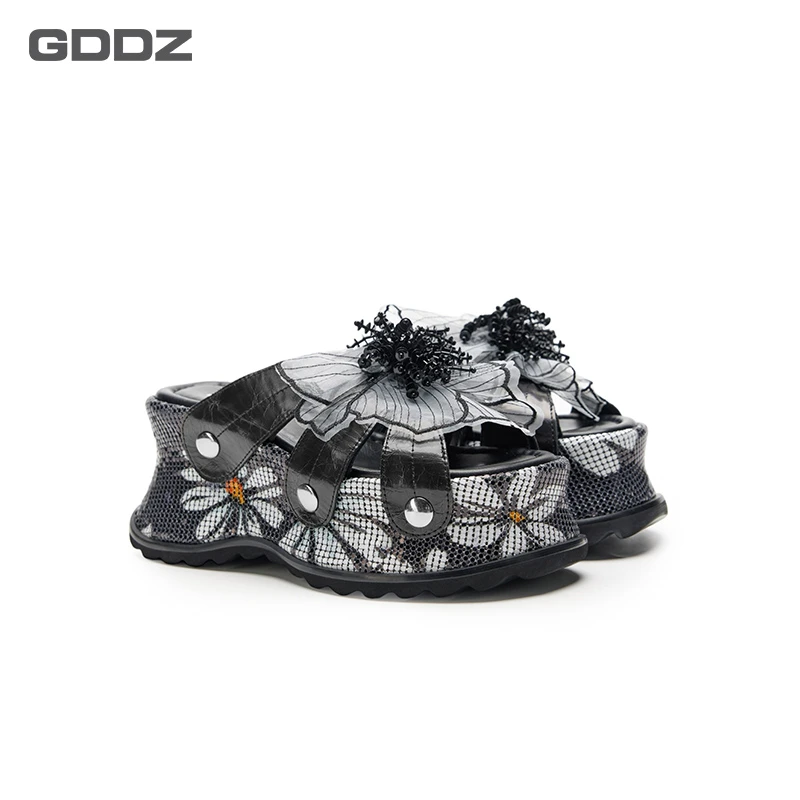 亮片露趾软底时装凉鞋厚底增高8CM沙滩鞋珍珠凉拖鞋GD-250332