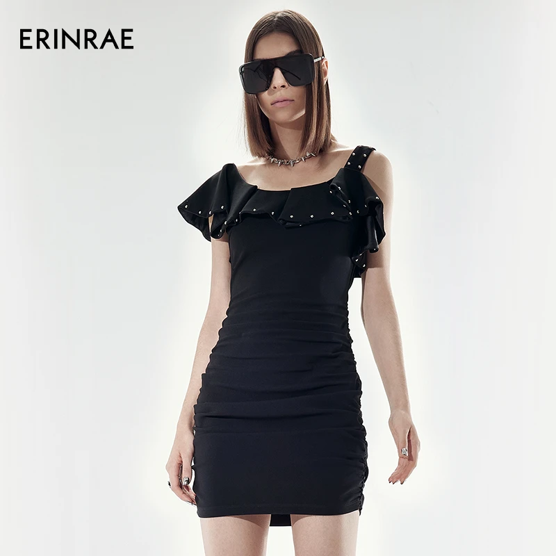 ERINRAE丨氛围感黑荷叶边领气质包臀一步裙连衣裙EF281188TA20