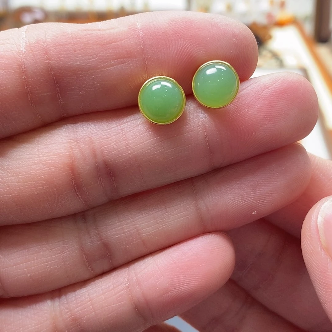 和田玉耳饰银S925镶嵌