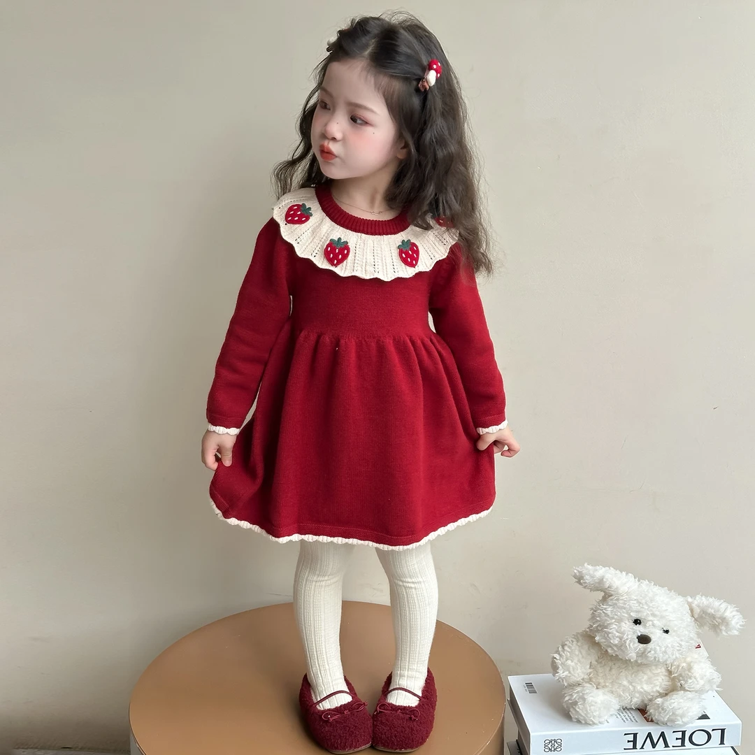儿童秋冬季新款针织外套女童可爱毛衣裙宝宝秋装公主连衣裙小香风