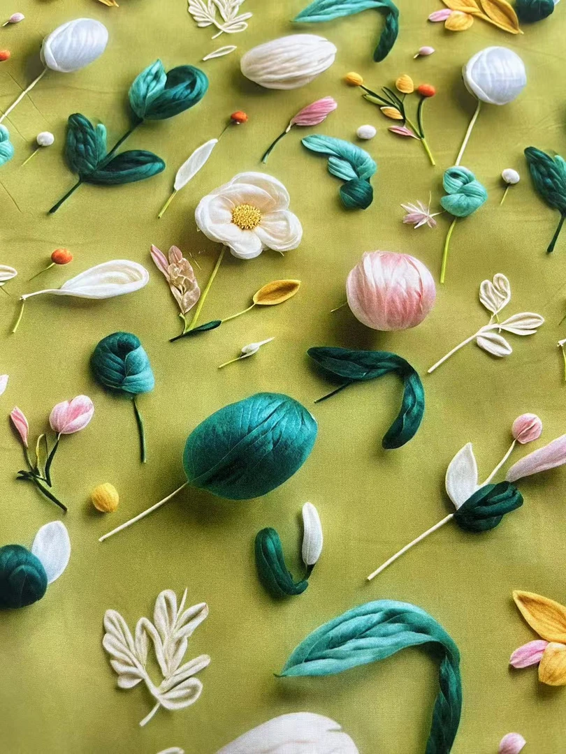 【2米包邮】100绵绸盘花折柳定制时尚布料 定制商品不支持退换