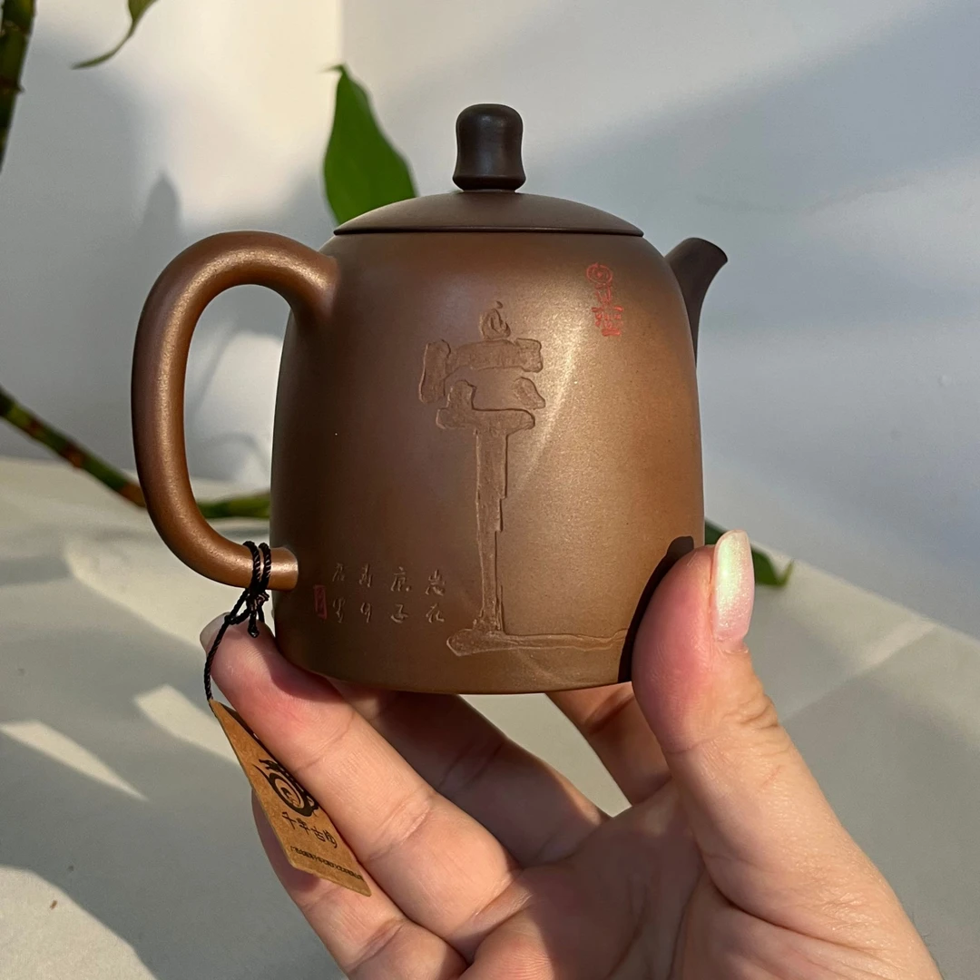 钦州坭兴陶钦州坭兴陶沐香壶《空》全手工手制精美竹壶大红红泥