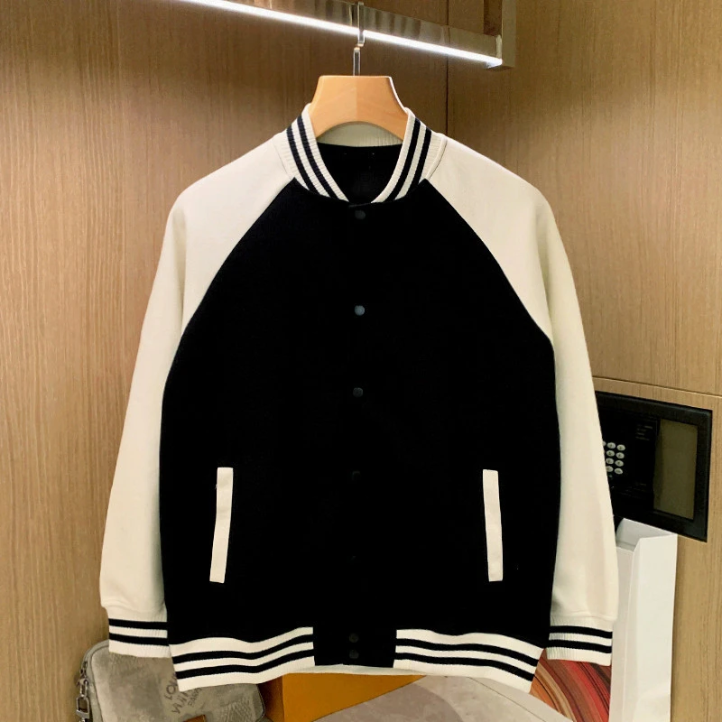 DeweLvum时尚拼接百搭棒球服外套男休闲复古风格宽松夹克上衣男装