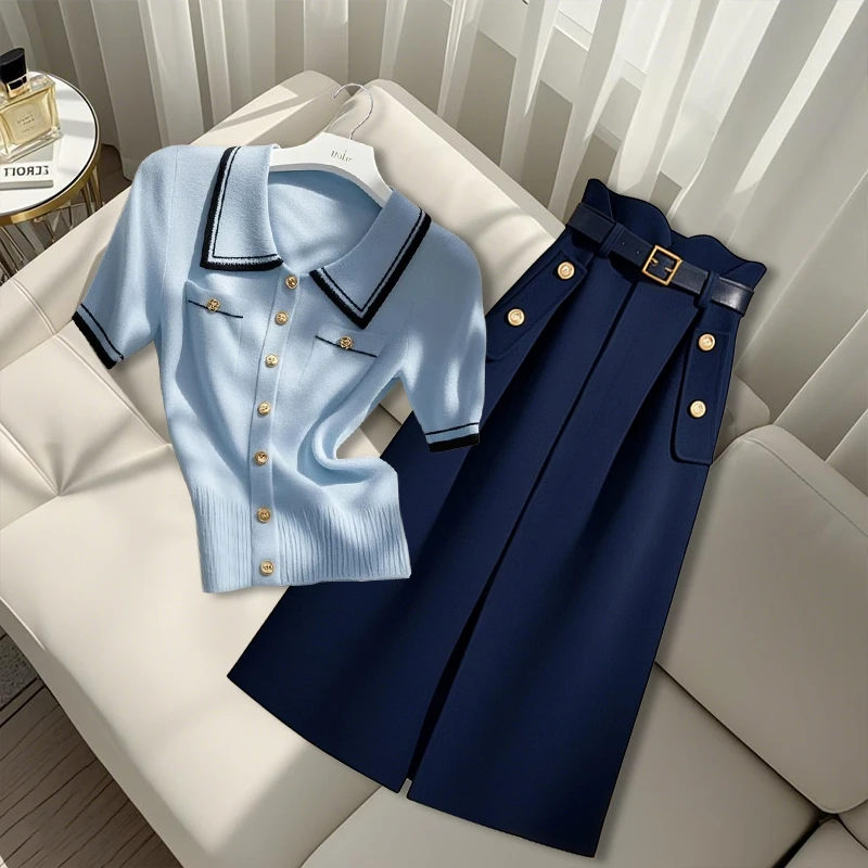 2025新款五一旅游出街衣服女爆款设计感轻熟POLO领上衣气质半身裙
