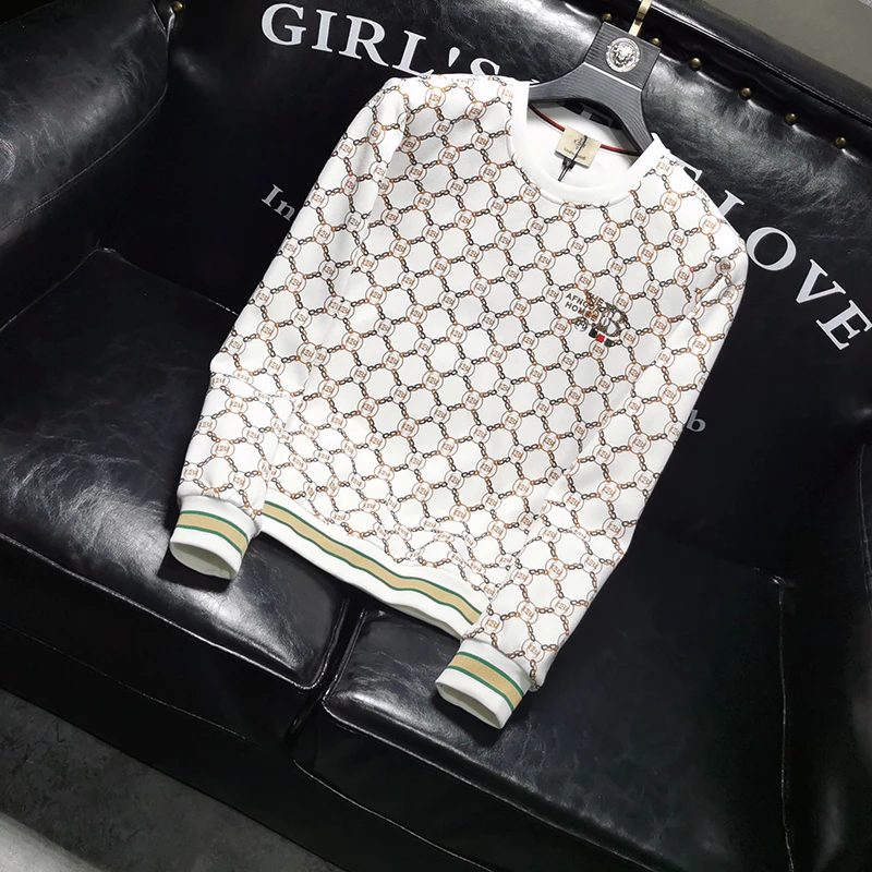 希敦纽勒春秋款男士卫衣潮流时尚圆领套头衫刺绣印花打底衫长袖