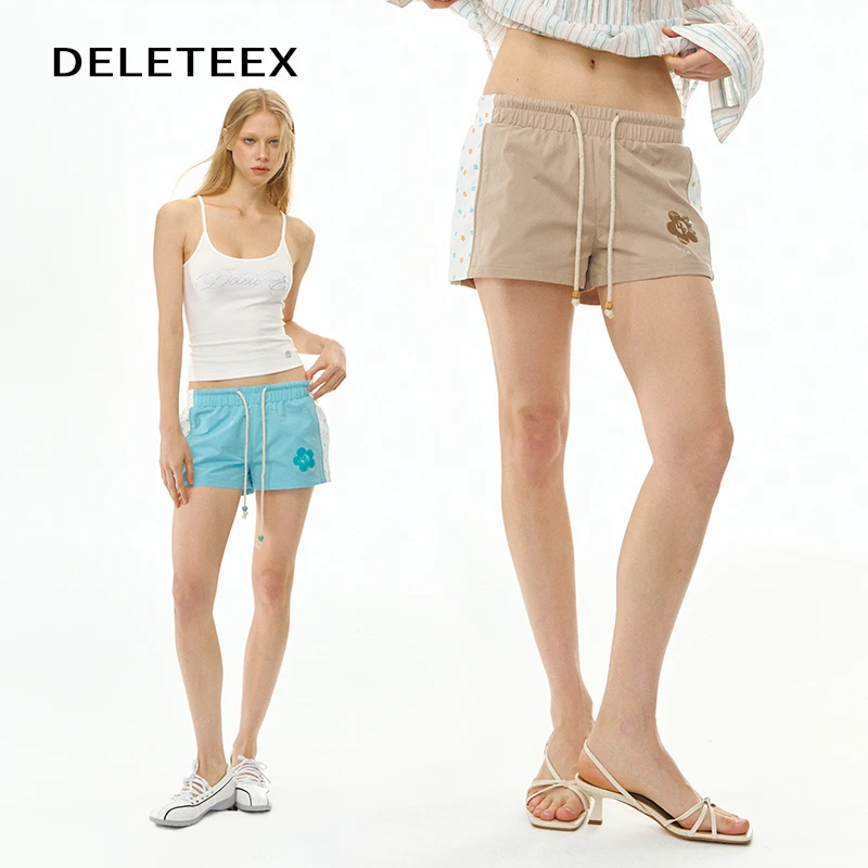 Deleteex原创悠然假期系列尼龙短裤女夏松紧腰显瘦百搭休闲热裤