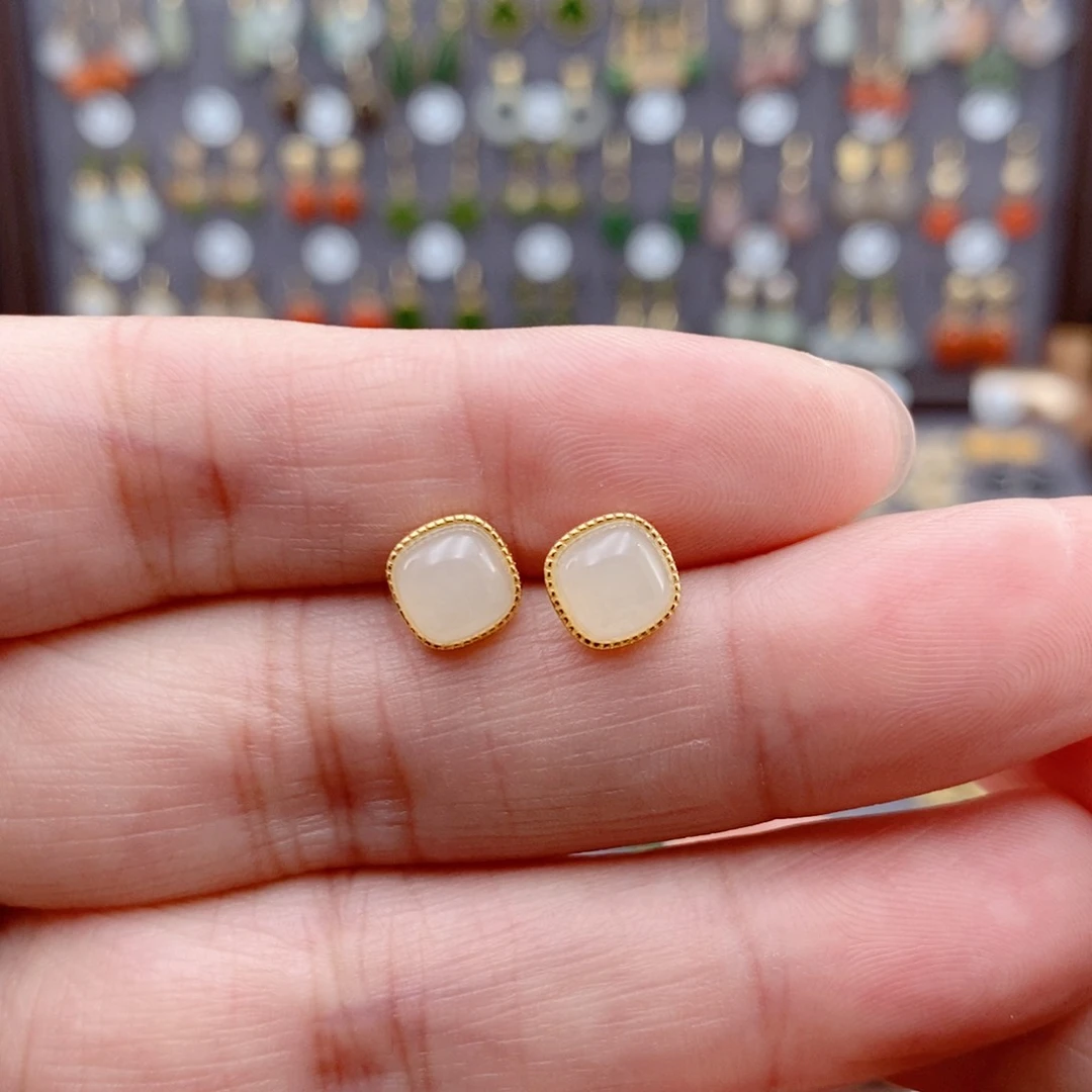 银S925镶嵌和田玉耳饰