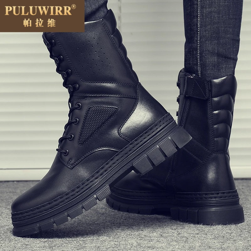 马丁靴男款英伦风高帮工装军训皮靴子男士高级感皮高筒机车男靴