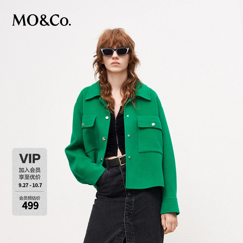 MOCO冬季绵羊毛混纺双面呢短款廓形时尚外套MBB4COT041