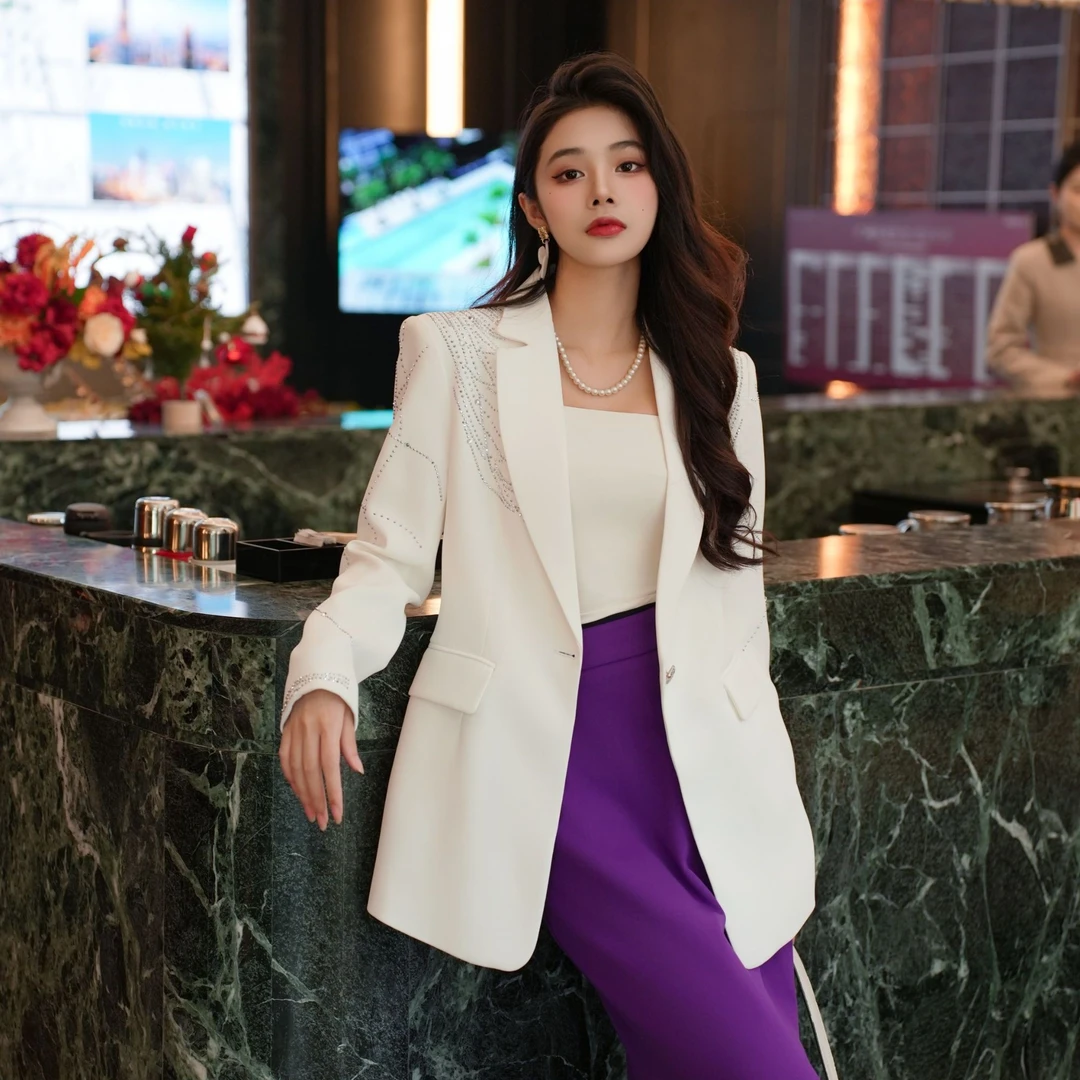 MD进进原创【华丽闪耀】2025春季新品气质显瘦时尚轻奢重工烫钻西装