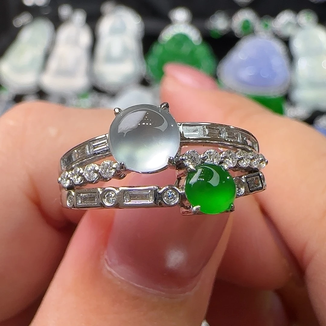 18K金镶嵌戒指翡翠天然翡翠