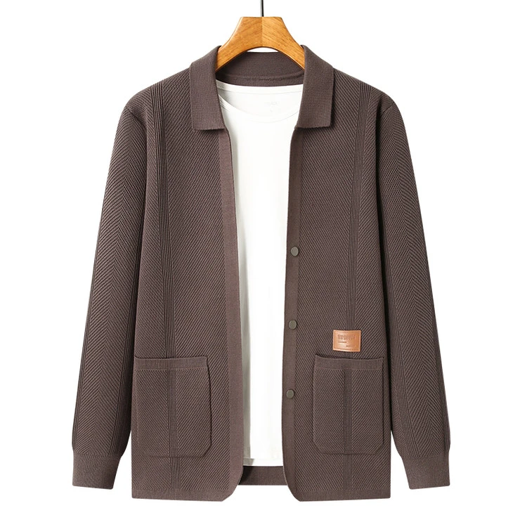 LUYEWEGER/路约威格男士春秋新款纯色翻领针织开衫潮宽松休闲外套