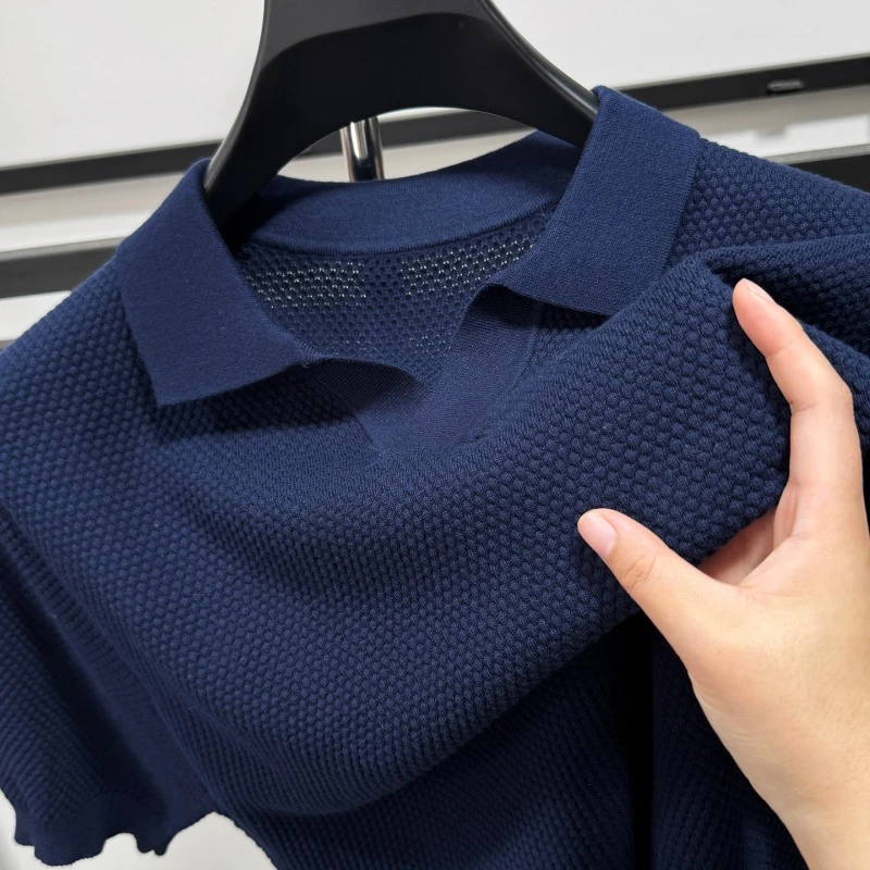 CATIA SELI100%纯棉无扣polo衫男翻领透气菠萝纹短袖针织半袖上衣