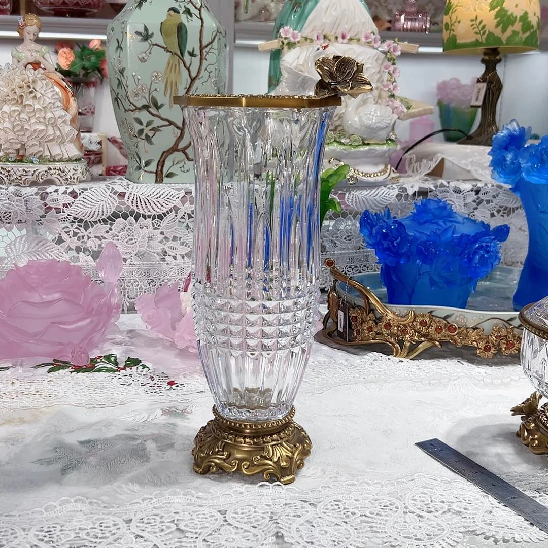 陶瓷F3254铜配进口水晶花瓶