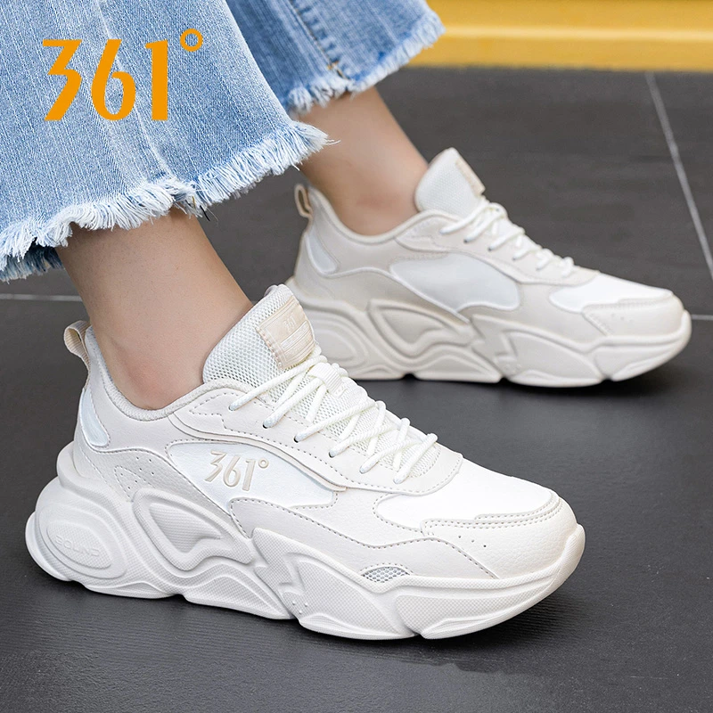 361°女鞋运动鞋女2025秋季新款皮面防水老爹鞋休闲鞋子轻便跑步鞋