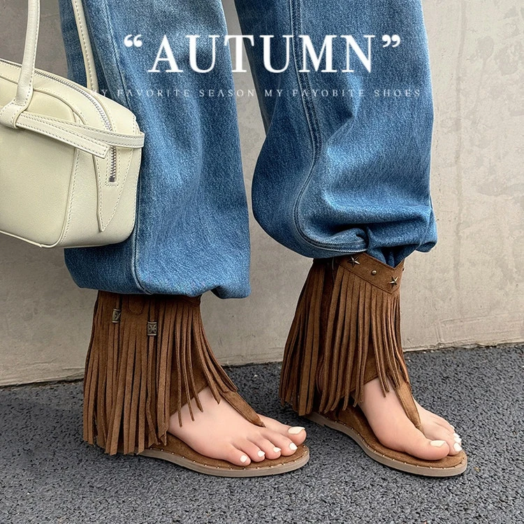 靴子外穿休闲平底夏季女款2025年夏季欧美内增高纯色瘦瘦靴短筒