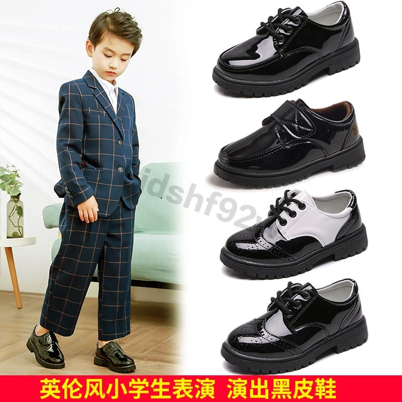 男童皮鞋英伦男孩演出儿童表演加绒黑色小皮鞋学生漆皮宝宝礼仪鞋