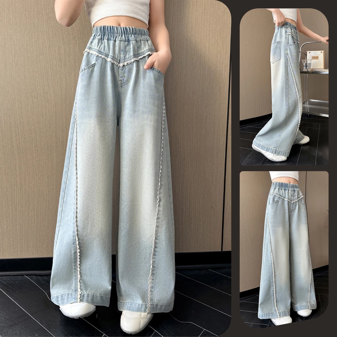 女童显瘦花边气质高腰牛仔裤6~12岁中大童学生薄款时尚百搭韩版