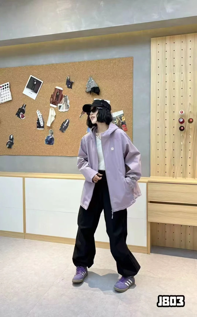 2025早秋新款拉链休闲连帽通勤风多色大码女装外套冲锋衣J803