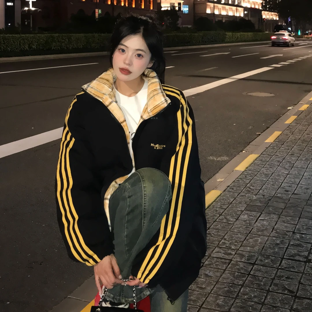 ZEXO拼接格子面料精致绣花本布撞色织带棉服ZE1006