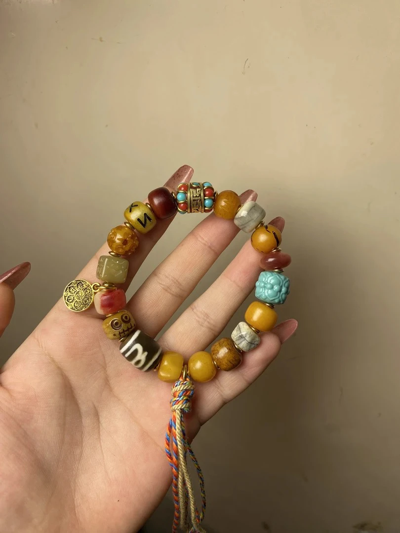 合成金属手链 藏区时尚百搭女款多宝手串复古1.2尺寸饰品首饰彩色