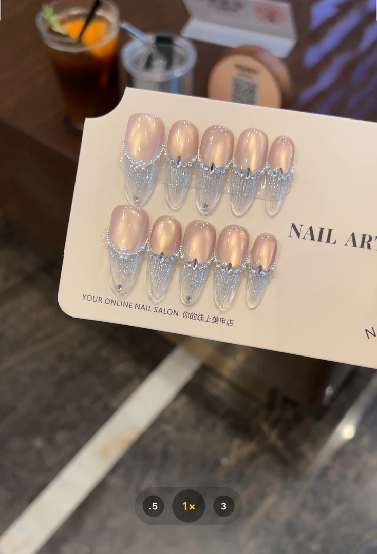 【香槟流苏】CHANSIANNA纯手工穿戴甲爆款玻璃珠猫眼流苏碎钻美甲