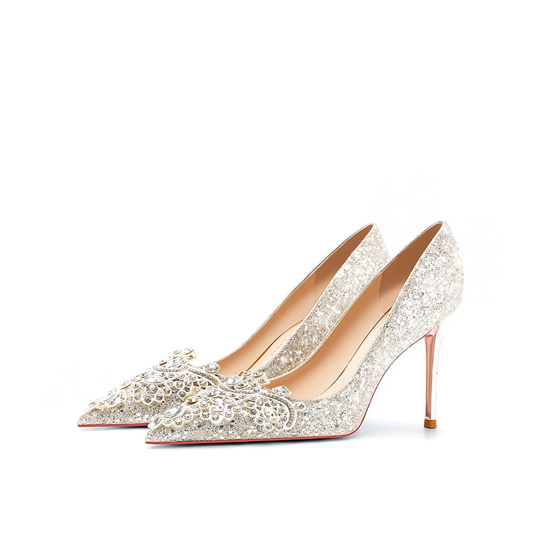 一诺法式主纱婚鞋女白色婚礼新娘鞋2025年新款秀禾婚纱两穿高跟鞋