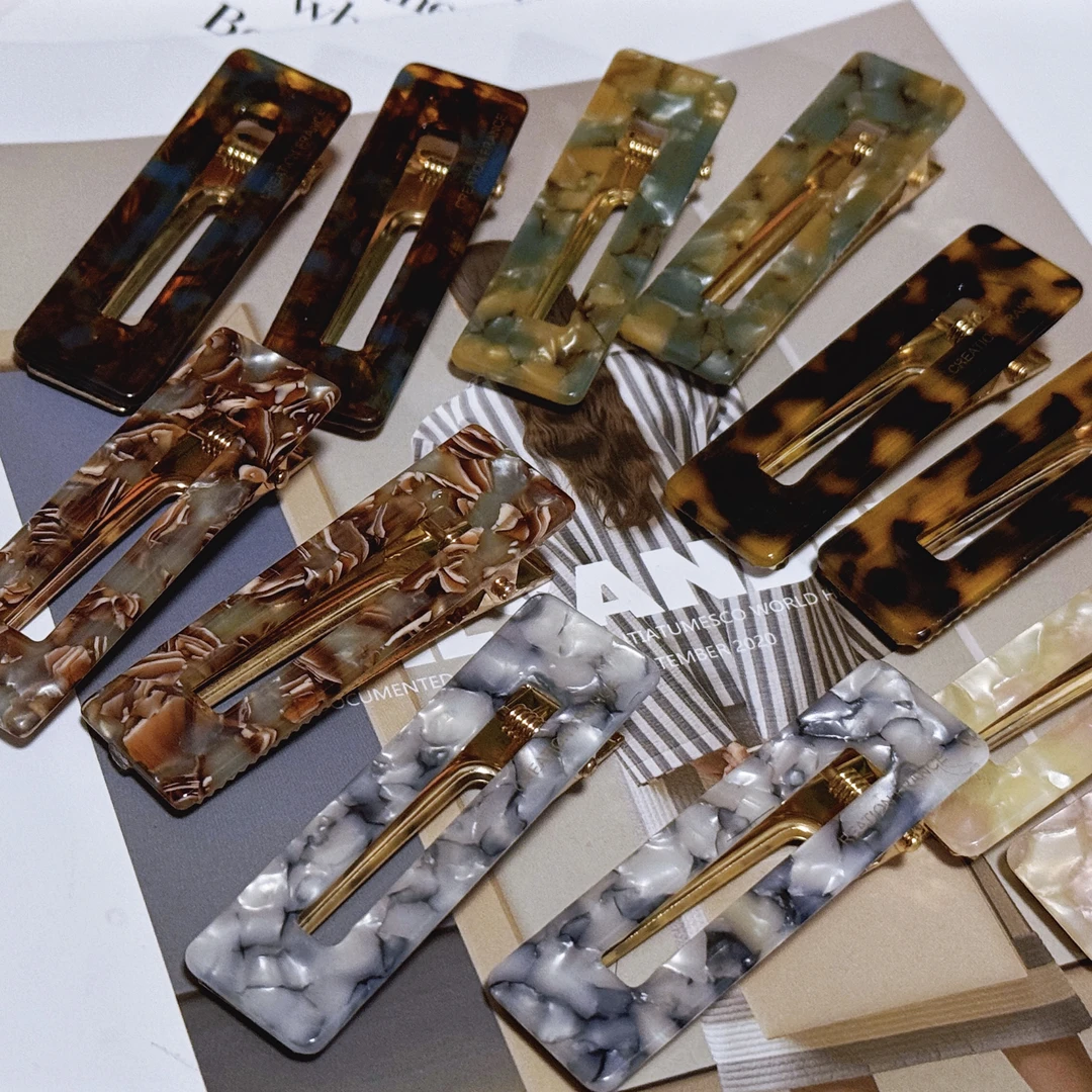 发夹边夹侧边韩系醋酸鸭嘴夹子头饰后脑勺碎发整理短发几何图形