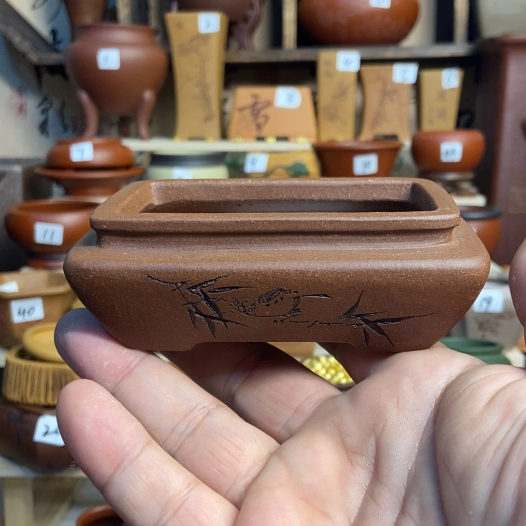 紫砂花盆内口经尺寸8.5×4.5×3