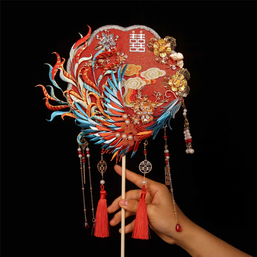 缠花团扇凤凰重工手工diy新娘婚礼双面高级感成品闺蜜结婚礼物