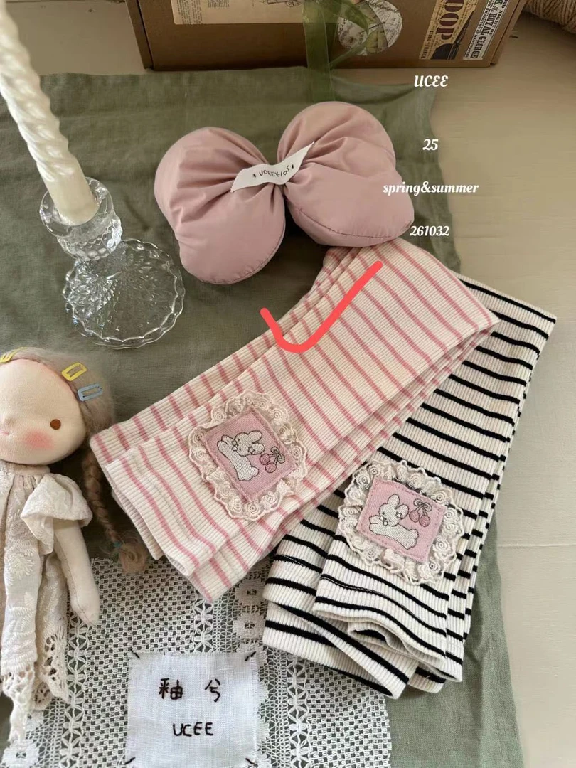 女童粉色条纹卡通打底裤（YX-261032-春秋）