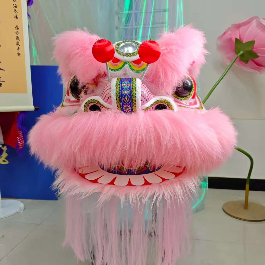 醒狮婚房布置粉色狮子头结婚摆件国潮舞狮头装饰新娘拍照道具