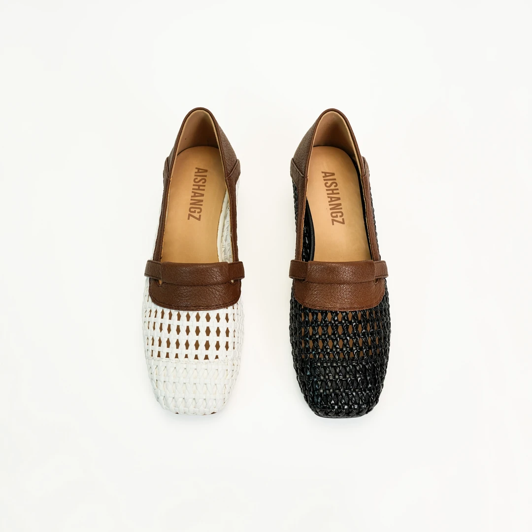 3厘米低跟洞洞单鞋春夏季网网鞋包头女士真皮复古粗跟妈妈鞋编织