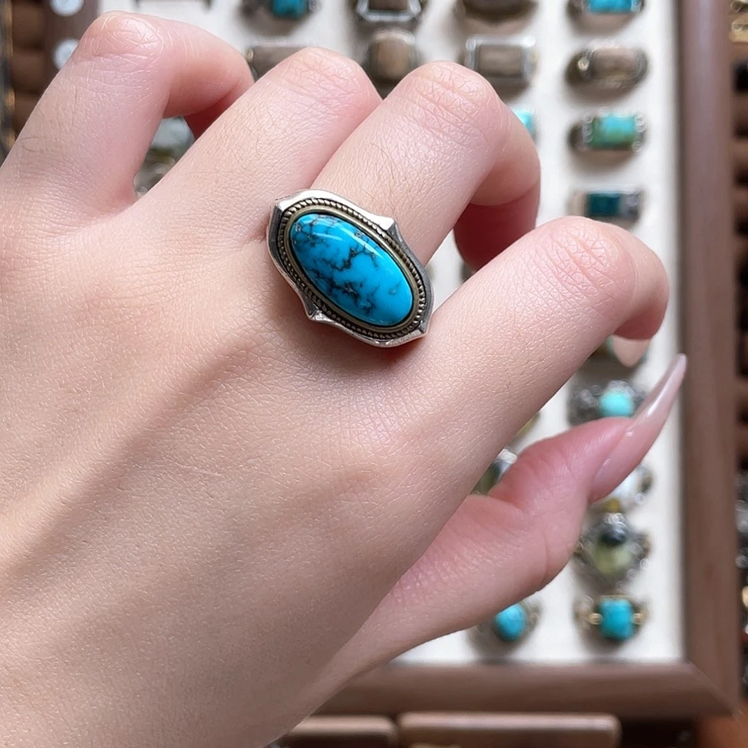 绿松石银S925镶嵌戒指