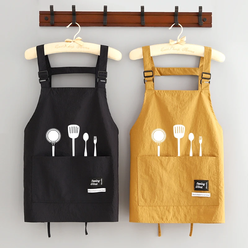 新款时尚防泼水围裙厨房家用定制印字防污做饭围腰烘焙餐饮工作服