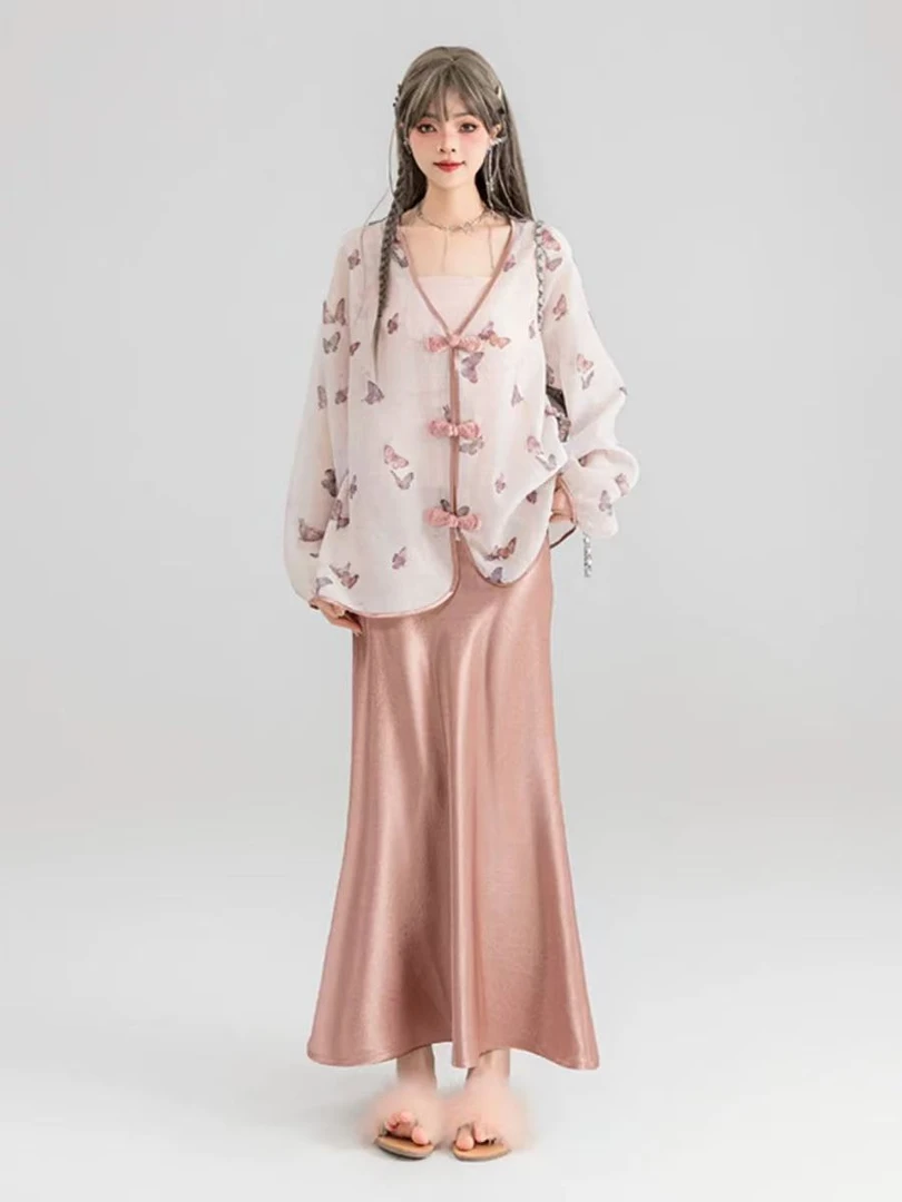 【蝶恋花】新中式雪纺上衣女2025春季古风改良碎花茶艺衬衫防晒衣