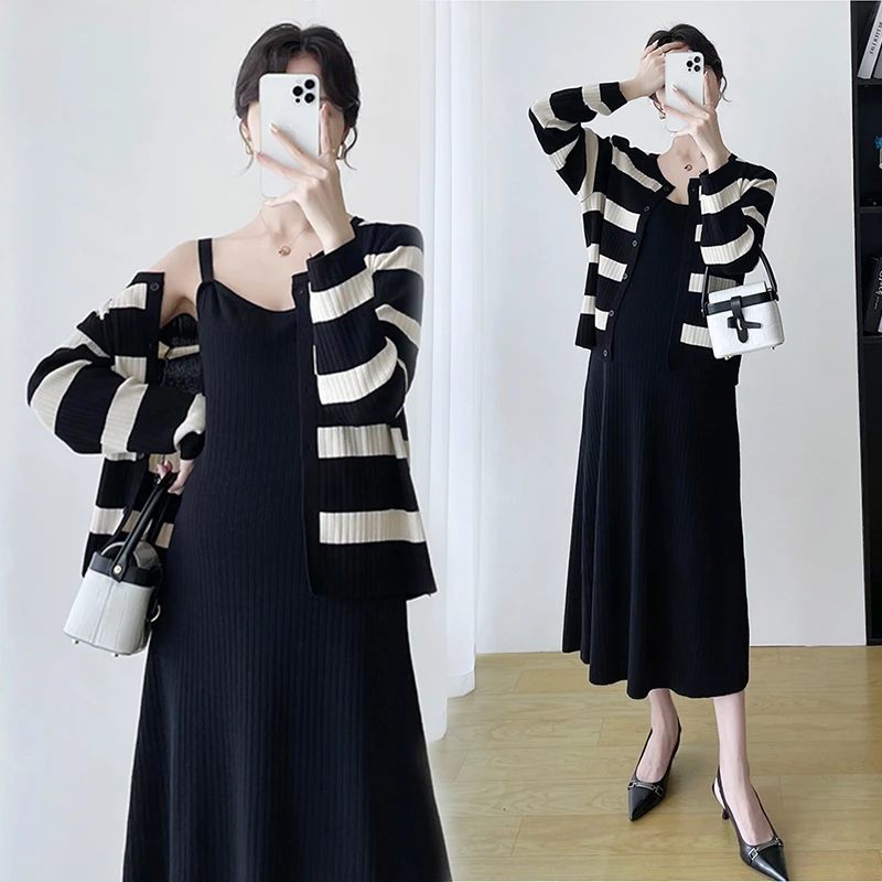 潮款2025年孕妇装套装春秋款辣妈毛衣一整套宽松连衣裙两件套洋气