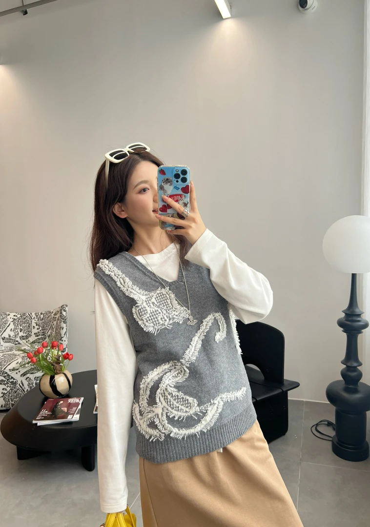 YOEYYOU 设计师品牌 小众新款 双层透纱毛织背心