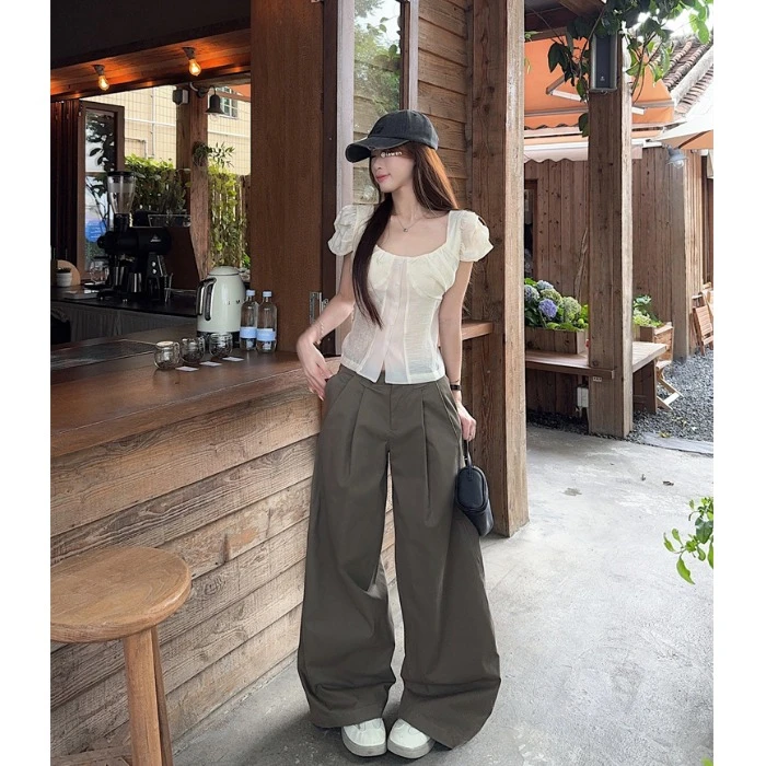 美式复古工装长裤女夏季设计感休闲裤2025新款宽松高腰阔腿拖地裤