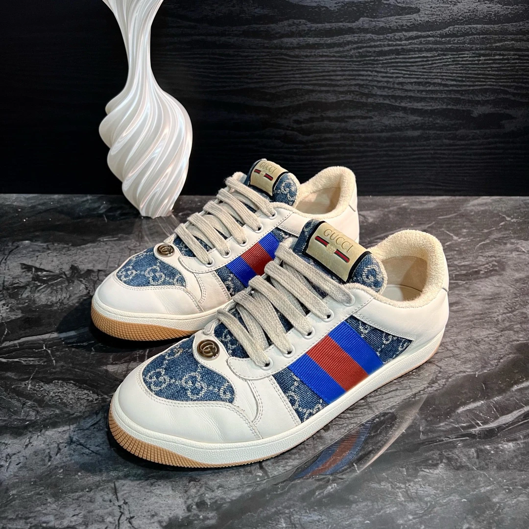99新 GUCCI/古驰 1667/41.5码/白蓝牛仔脏脏鞋休闲鞋