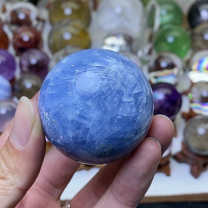 水晶蓝方解橄榄共生球未镶嵌?****?