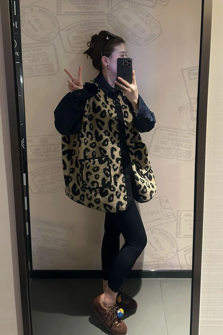 2025新款欧版宽松有调性豹纹马甲女士百搭韩版秋冬