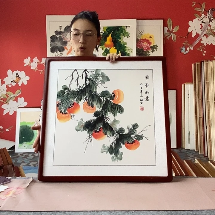 国画手写手绘带框包邮国画作品62✖️62