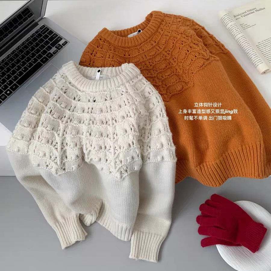 韩系高级感立体钩花针织衫女2025秋冬新款设计感宽松显瘦长袖毛衣