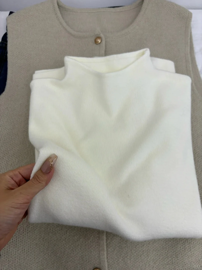 半高领打底衫女秋冬感白色内搭毛衣洋气2025秋款百搭长袖针织上衣